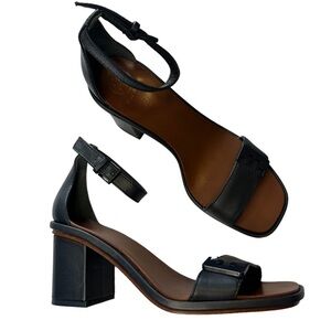 NEW TORY BURCH LEATHER BLOCK HEEL STRAPPY SLINGBACK SANDALS navy size 7